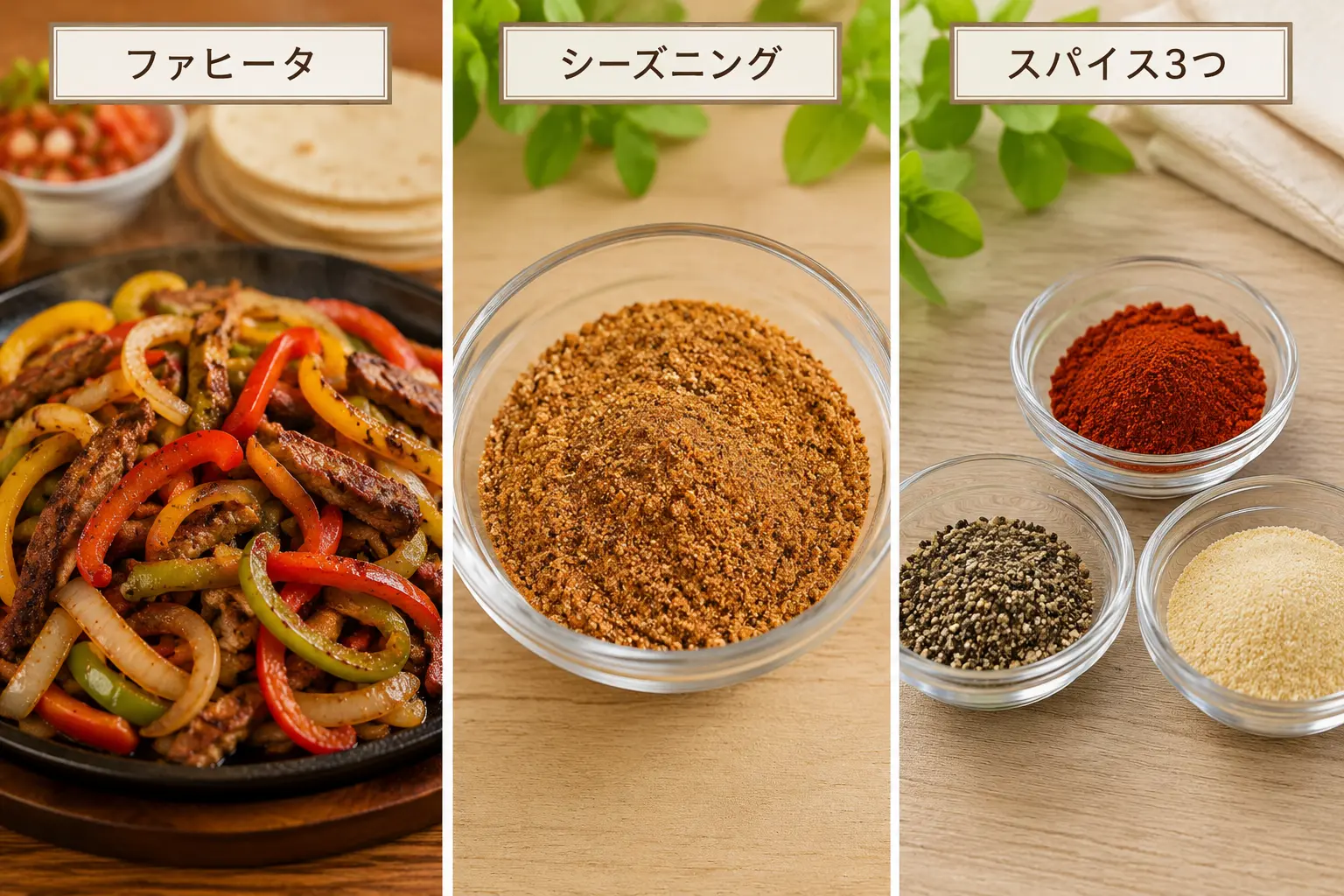 ファヒータとシーズニングとスパイス３つ