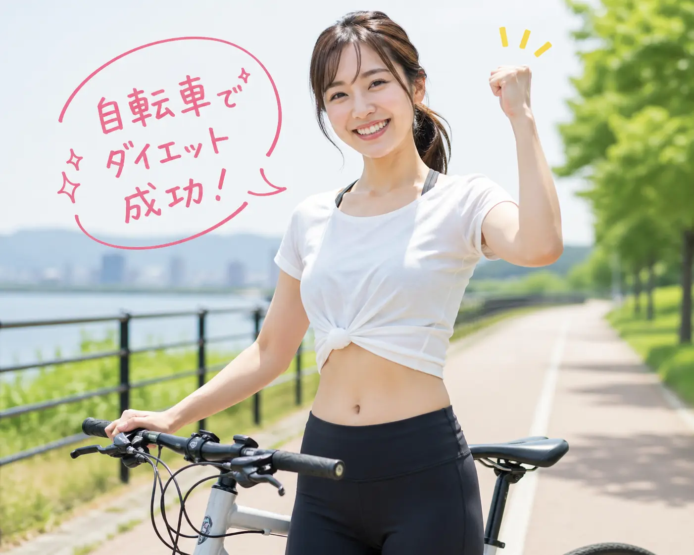 自転車でダイエットに成功して笑顔の女性