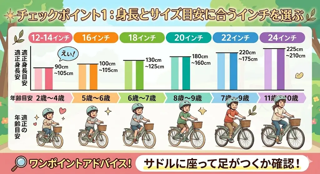 子供用自転車の身長別サイズ早見表