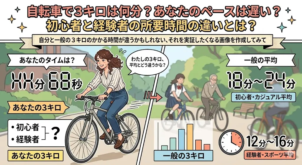 ストップウォッチを気にしながら自転車を漕ぐ女性
