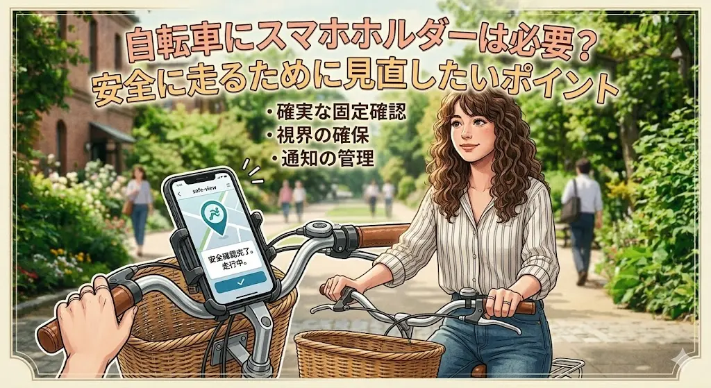 安全性の高いスマホホルダーに装着されたスマートフォンが、ナビゲーション画面を表示